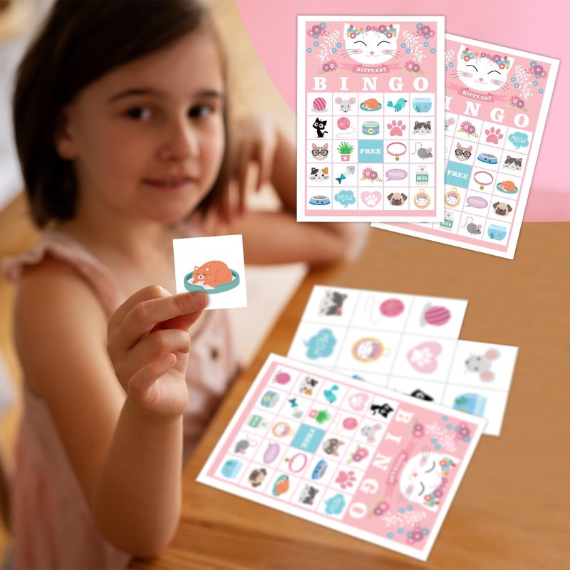 Qssfdgg Cat Floral Bingo Cards, 24 Player Kitty Party Bingo Game for Family Adult, Kitten Party Favor, Large Group Party Celebration Activity -06 - Image 3